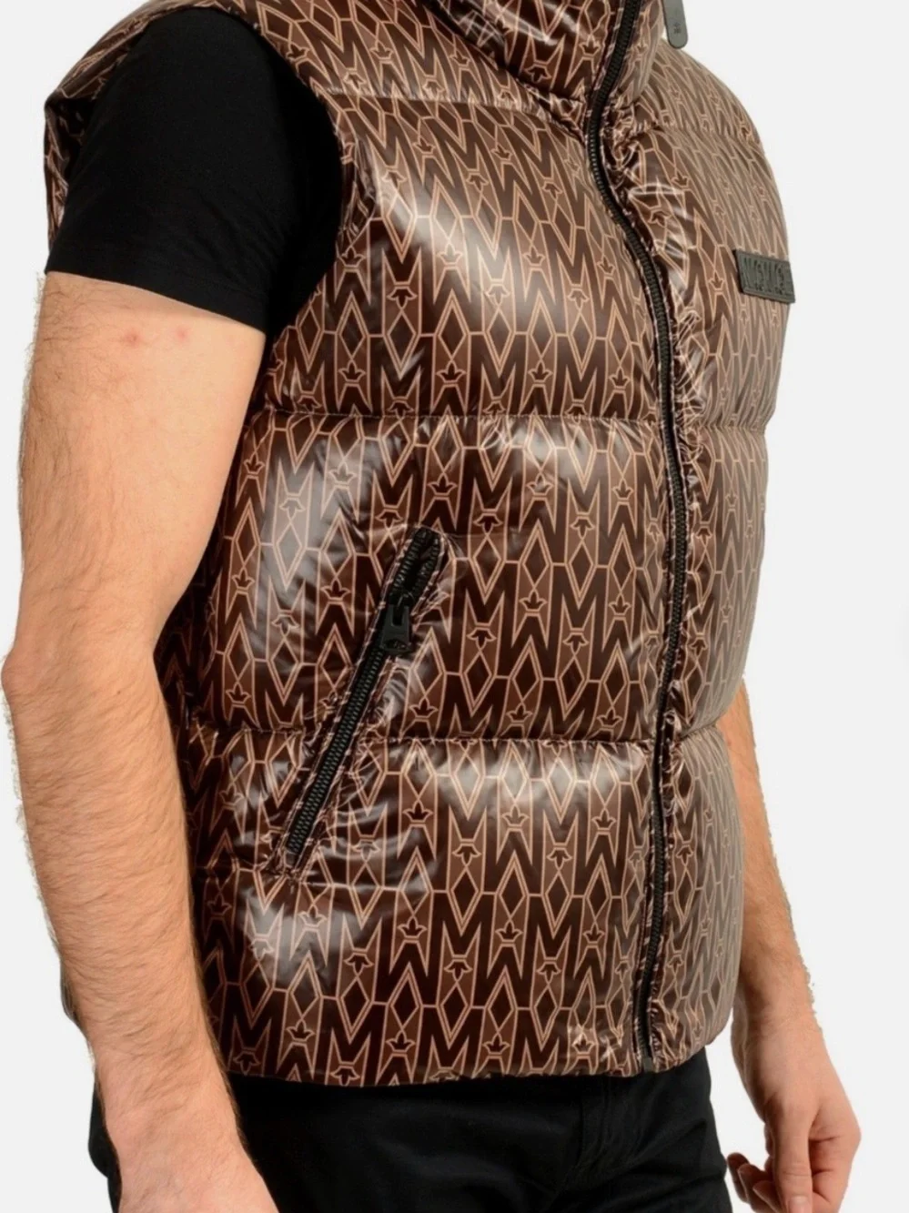 Mackage Brown Monogram Quilted Puffer Vest with Logo Patch